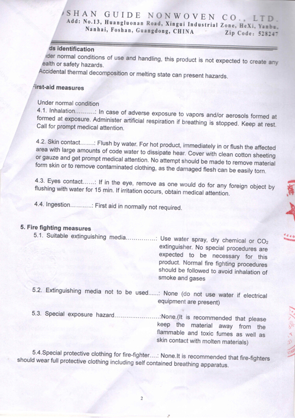 MSDS for polypropylene nonwoven - 3