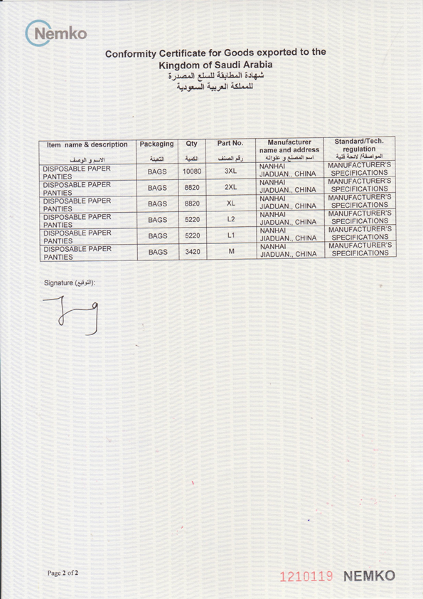 China Nemko for disposable panty - 2 manufacturer