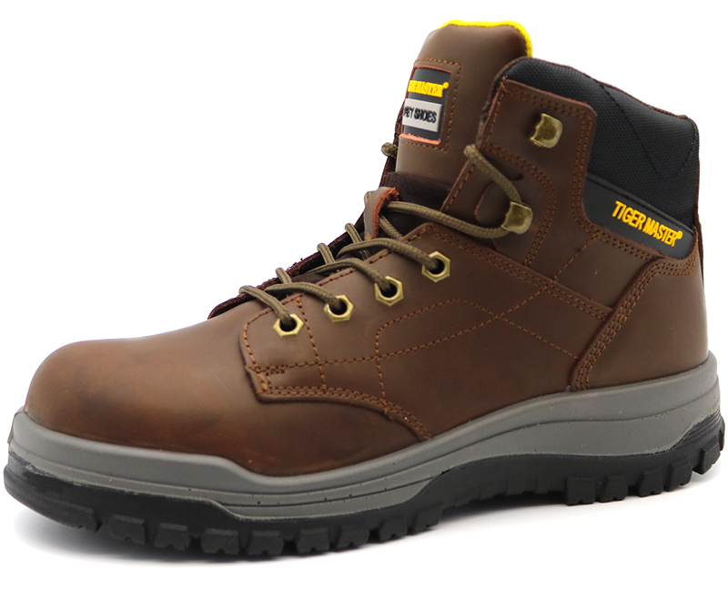 滑り止め耐油性ブラウンレザーパンクプルーフCATセーフティブーツ