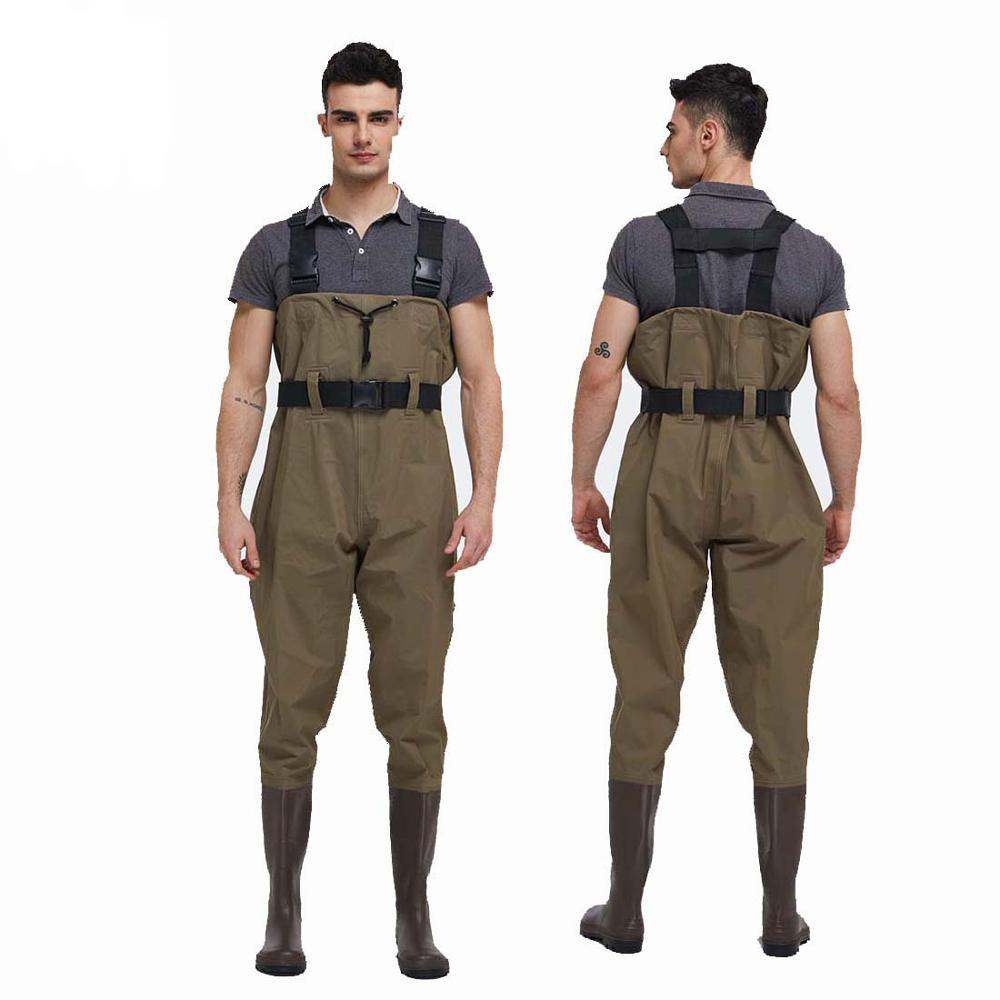 CW004 Cuissardes de pêche en nylon PVC pour hommes Cuissardes à l'épreuve de l'eau avec des bottes de sécurité en PVC