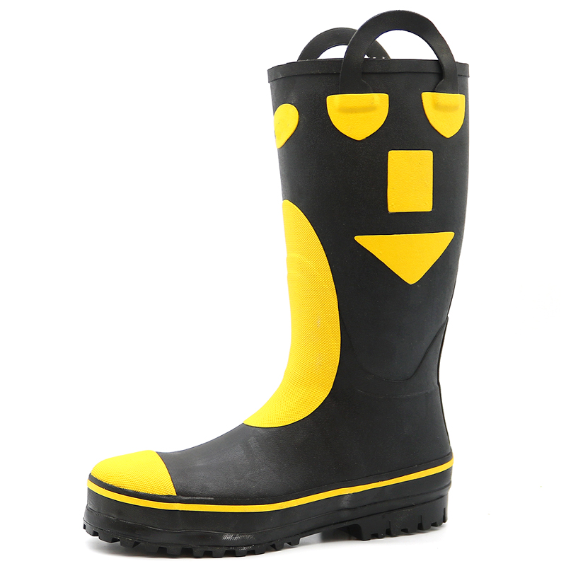 China HT002 Anti slip waterproof steel toe puncture proof fireproof firemen rubber boots manufacturer