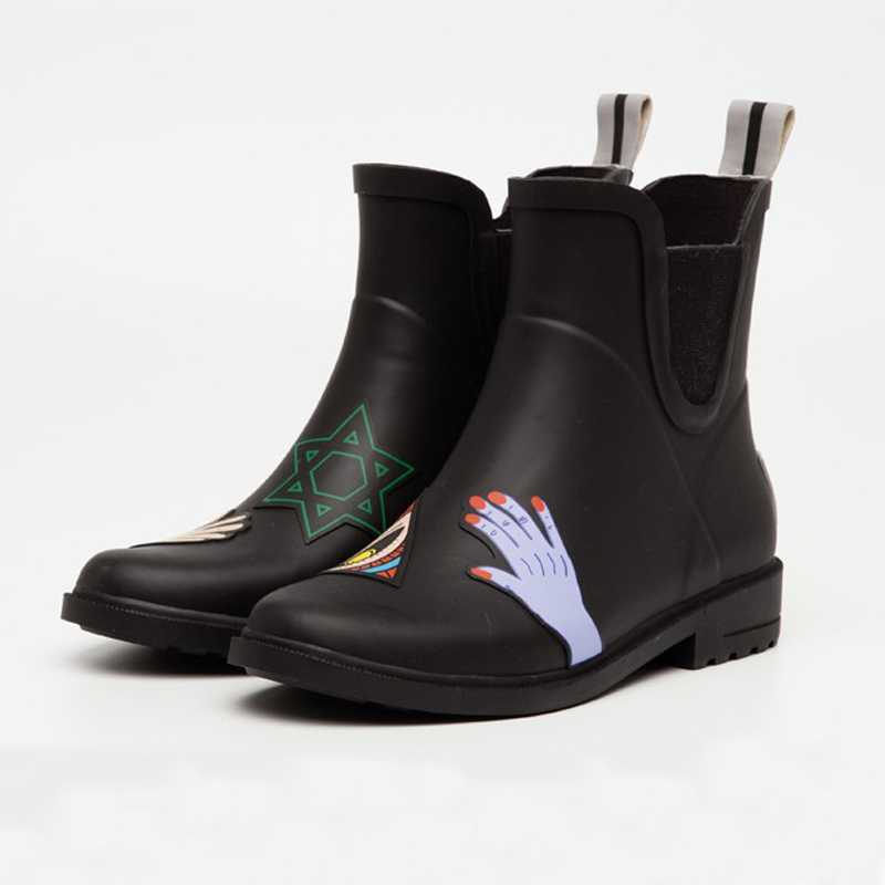 China RB-004 black ankle rubber rain boots for women manufacturer