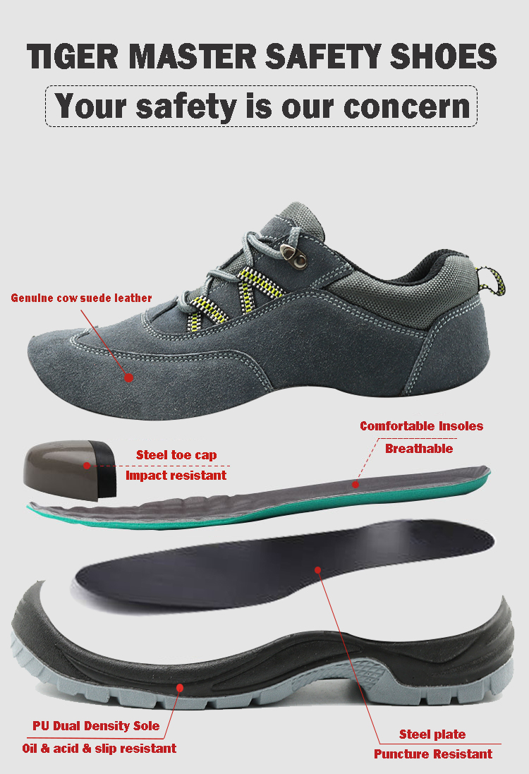 China TM2016 Anti slip suede leather steel toe prevent puncture sport type safety shoes manufacturer