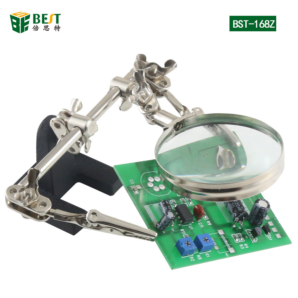 BEST-168Z Magnifying Glass 5X Magnifier Ferramentas de reparo Lupa Ferramenta de ampliação Crocodilo Grampo soldador Solder Iron Stand