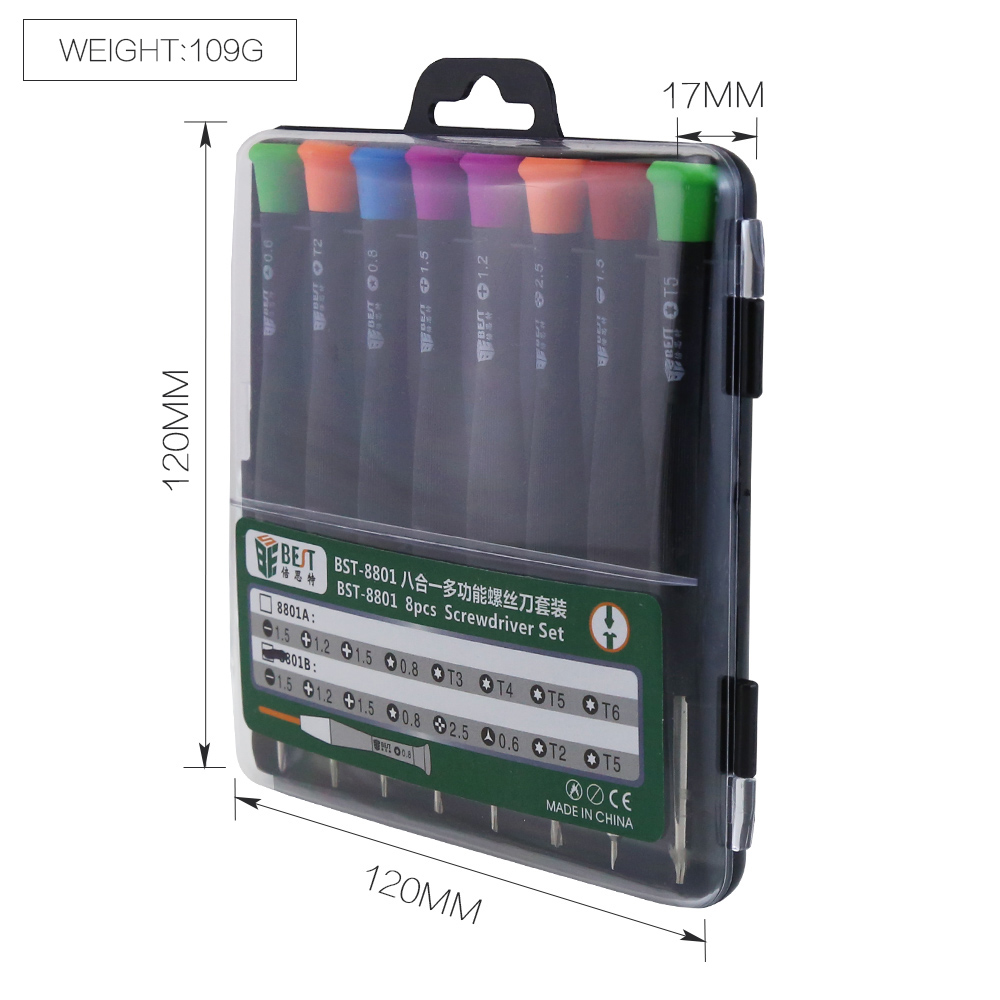 Best-8801A 8pcs Multi-fonction Screwdriver Set Outils de réparation de téléphone portable