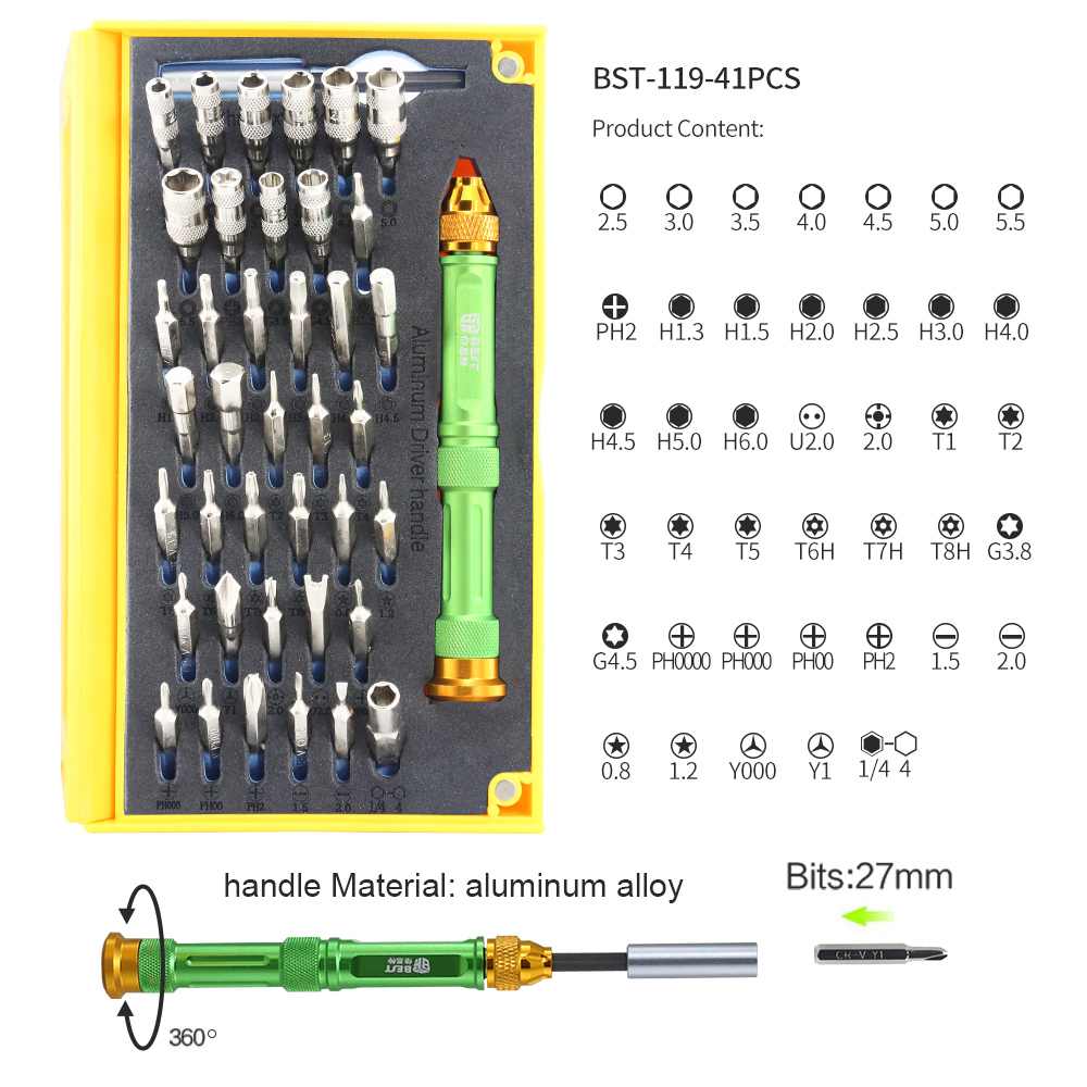 BST-119 ชุดเครื่องมือไขควงแม่เหล็กตั้งถอดชุดซ่อมโทรศัพท์มือถือแล็ปท็อปด้วยแหนบ Spudger Prying tool