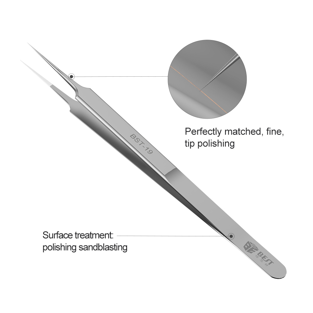 BST-19 La más nueva de alta calidad extra larga de alta calidad de precisión de chip de acero inoxidable Conductor Pinzas de alambre Extensión de pestañas Volume Tweezers