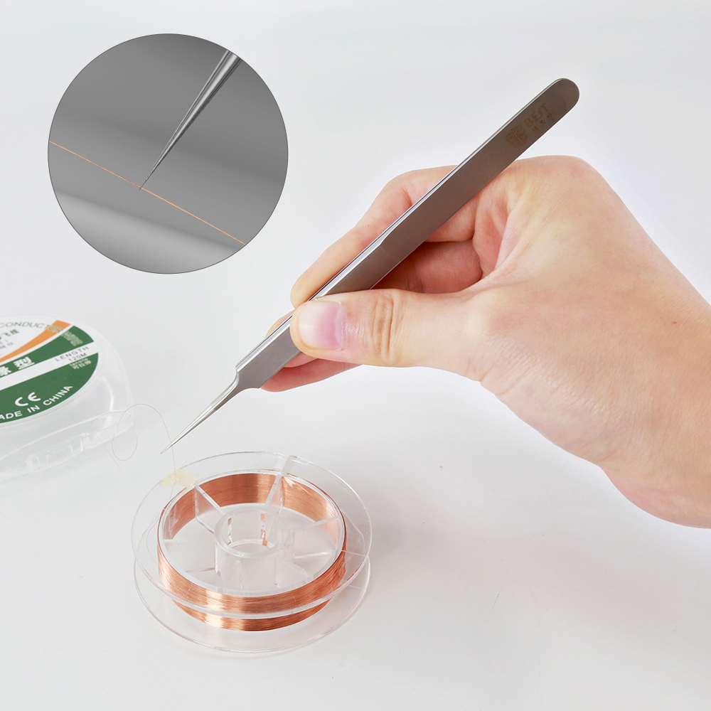 BST-19 La más nueva de alta calidad extra larga de alta calidad de precisión de chip de acero inoxidable Conductor Pinzas de alambre Extensión de pestañas Volume Tweezers