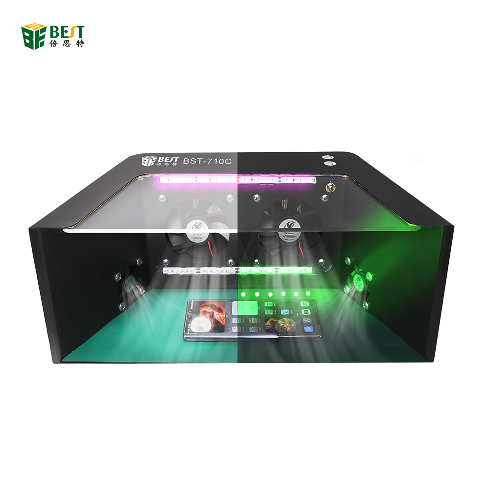 BST-710C Mini Desktop Remoção de Remoção de Remoção Poeira Limpeza Livre Limpeza para Telefone Celular LCD Reparação com Lâmpada Verde