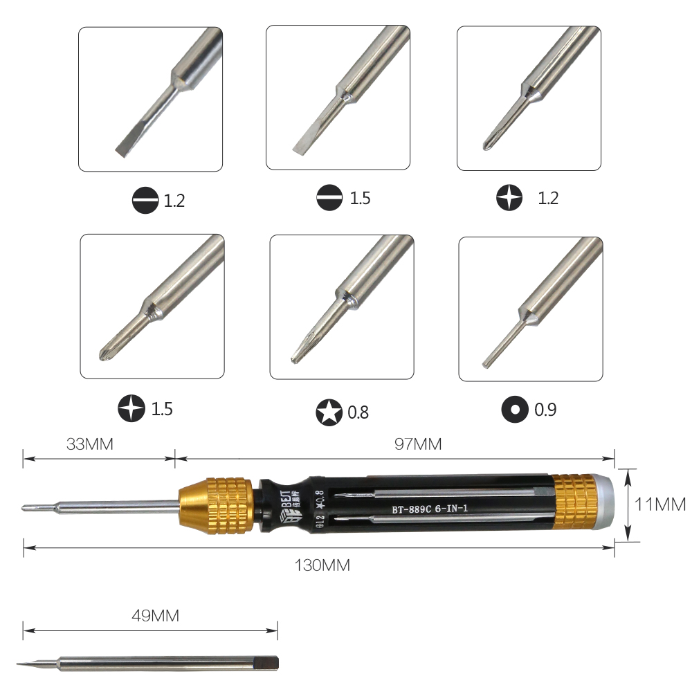 BST-889C 6 in 1 Multi-Function Magnetic Precision Screwdriver Set for Mobile Phone Electronics Repair Opening Tool