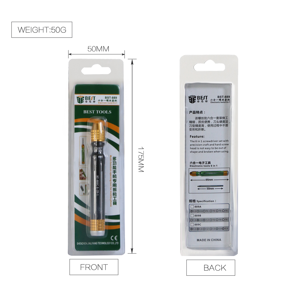 BST-889C 6 in 1 Multi-Function Magnetic Precision Screwdriver Set for Mobile Phone Electronics Repair Opening Tool