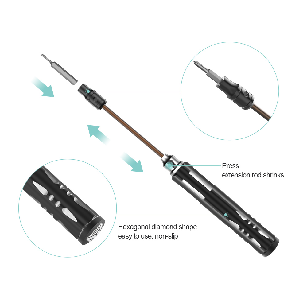BST-8931 25 dans 1 tige de rallonge manche tournevis Set précision magnétique S2 tournevis peu pour iPhone Watch réparation outils Kit