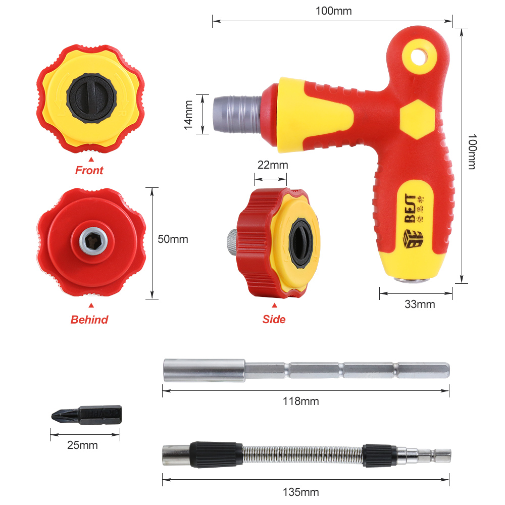 Set cacciaviti Ratchet Professional a doppio disco 34 pezzi in 1 cacciavite CRV per telefono cellulare BST 2887A