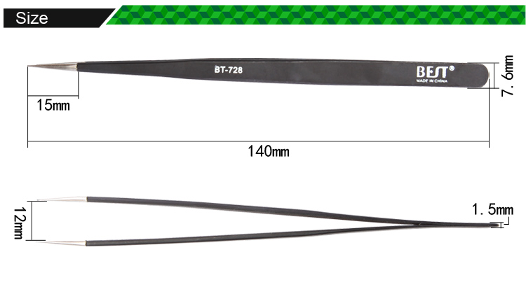 Pinzas de extensión de pestañas Facotry suministro Stinless acero Material de punta recta BEST-728